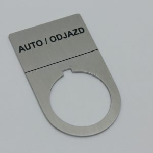 Metalowa etykieta do opisu przycisku, przełącznika, lampki – 50mm x 30mm